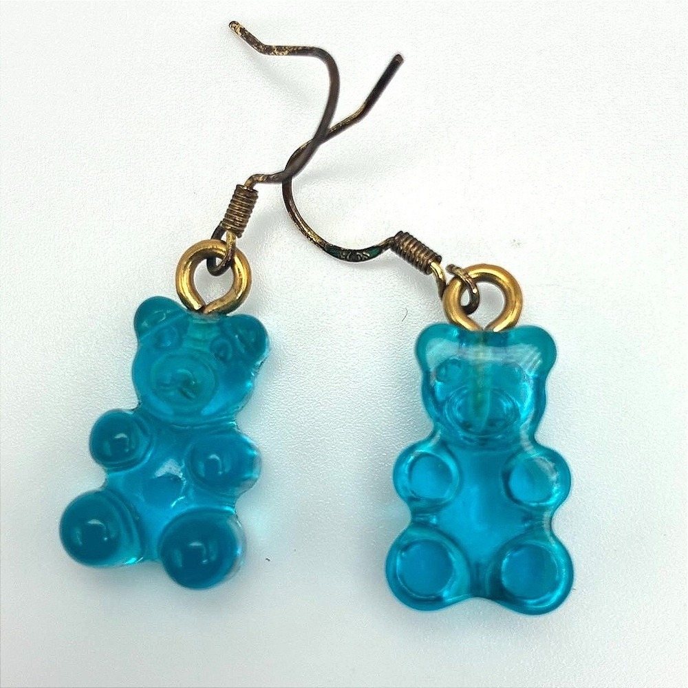 Vintage Y2K Blue Gummy Bear Dangle‎ Earrings Retro Women's Classic Jewelry